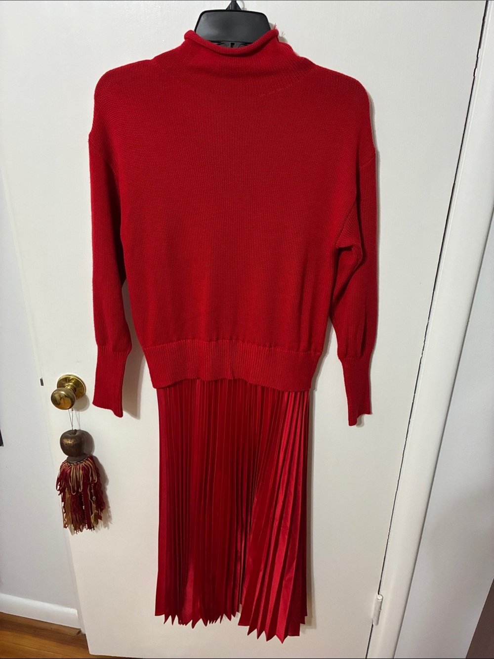 Philosophy Red Pleated Midi Dress with Knit Top